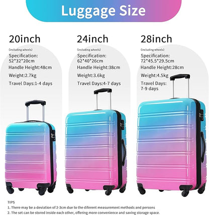 Hardshell Luggage Sets 3 Piece Gradient Color Expandable Suitcase with Spinner Wheels and TSA Lock