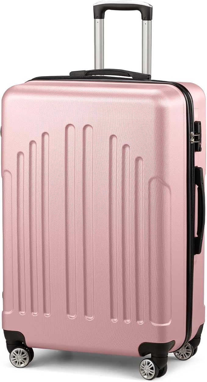 Karl home 28 Inch Check-in Luggage with Spinner Wheels, ABS Hardshell Checked Suitcase with TSA Lock, Durable Large Suitcase Rolling Luggage for Men Women, Pink
