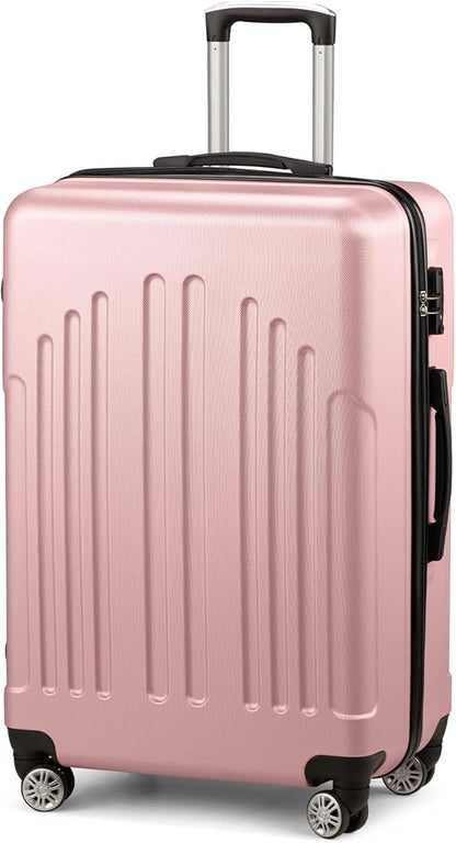 Karl home 28 Inch Check-in Luggage with Spinner Wheels, ABS Hardshell Checked Suitcase with TSA Lock, Durable Large Suitcase Rolling Luggage for Men Women, Pink