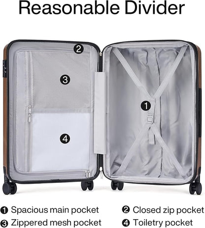 Hanke Expandable Hardshell Luggage Sets 3 piece Carry On Luggage with Wheels Suitcases Lightweight Checked Tsa Luggage Rolling Large Suitcase Travel Luggage Bag Woman Men 20/24/29 Inch(Brown)