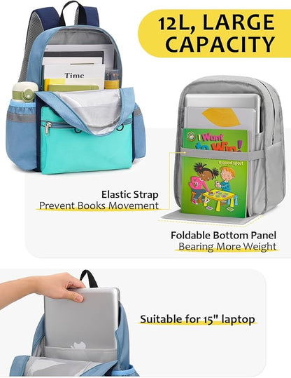 Kids Backpack for Boys Girls, Toddler Backpack for Preschool Kindergarten, 15inch Elementary School Bookbag with Reflective for Ages 6-8, Mint Blue