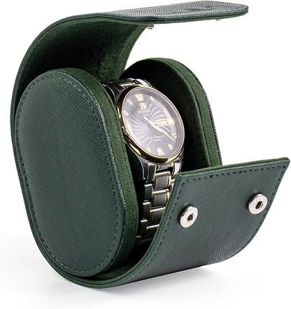 SANQIANWAN Single Travel Storage Watch Roll Portable PU Leather Watch Case Box for Men with Button Style Removable Watch Pillow Watch Display Roll (Dark Green)