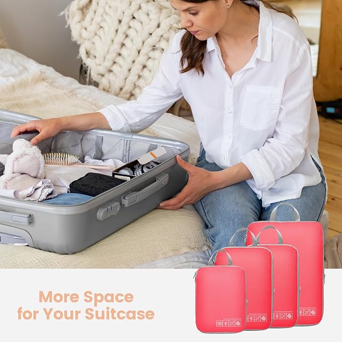 Cambond Compression Packing Cubes for Travel Women - Expandable Travel Bags Luggage Organizers Travel Essentials Compression Cubes for Travel Carry on Suitcases Organizer