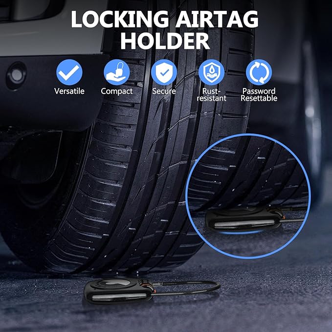 Compatible with Apple AirTag Secure Lock with Wire Cable, 3-Digit Combination Luggage Locks, Alloy Body Ultra Durable Anti-Lost Protective Case for Luggage, Suitcase (Black*2)