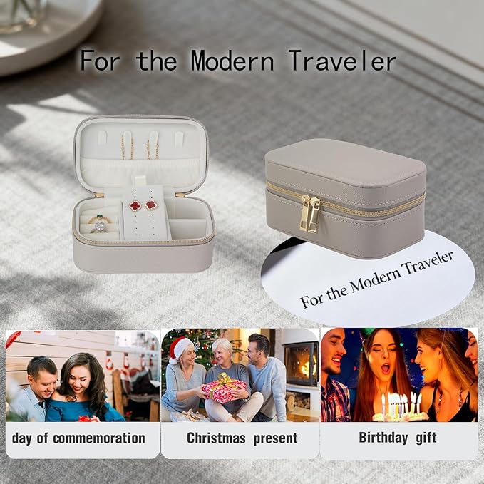 Premium Gray Travel Jewelry Case Bulk of 4 - Small Sophisticated Travel Jewelry Box Set for Women & Men, Compact Holder for Earrings, Rings, Minimalist Style, Perfect for Business Travel