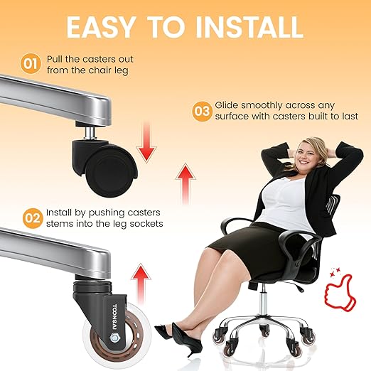 Upgraded,3 Inch Office Desk Chair Wheels Replacement, Computer Gaming Casters for Carpet, Stem 7/16-7/8 Set of 5 for Furniture Hardwood Hard Floors Chair Castors Tile Smooth Safe Quiet Rolling 1100 LB