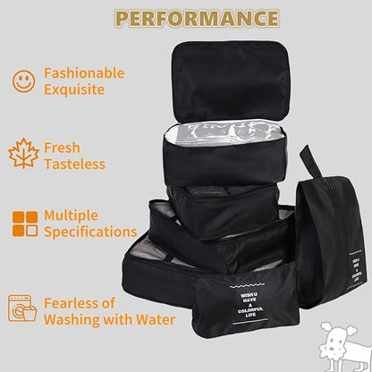 Packing Cubes Storage Bags 7 Pieces-Luggage Organizers Classify Store Clothing Efficiently for Travel Outdoor Home (Black, 7 Pieces)