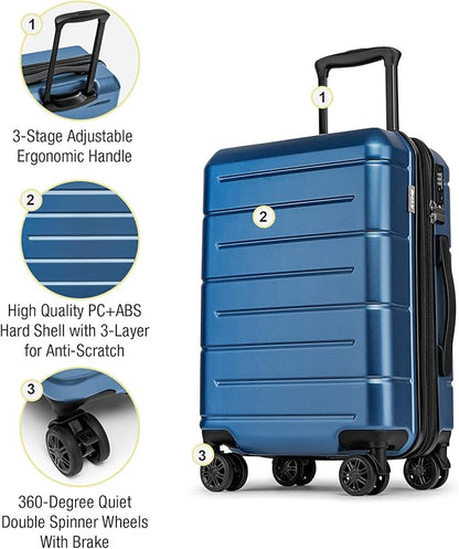KYME Carry On Luggage 22x14x9 Airline Approved Expandable Hardshell 20 Inch Luggage with TSA Lock Carry On Suitcase with Wheels Small Travel Rolling Luggage with Cup Holder for Women Men Lt Blue