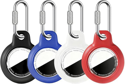4-PACK for Apple for AirTag Holder, PC Shell Case with Secure Carabiner Clip, Shock-Resistant & Waterproof for AirTag holder Keychain for Key, Bag, Luggage, Pet, Backpack, Black/Blue/Orange/Red