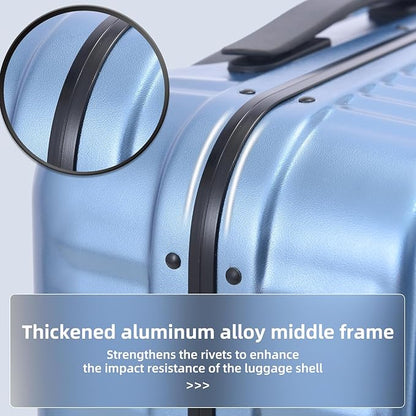 29 Inch Aluminum Checked Luggage with Side Opening Zipper, 40 * 37 * 77cm, 113L, Lightweight Hardshell ABS+PC Suitcase with TSA Lock, 360° Universal Wheels, Dark Blue