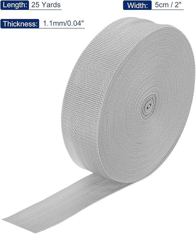 MECCANIXITY Lightweight Polypropylene Webbing Strap 2" 25 Yard Backpack Strapping Band Pale Grey for Outdoor Luggage Cargo Straps