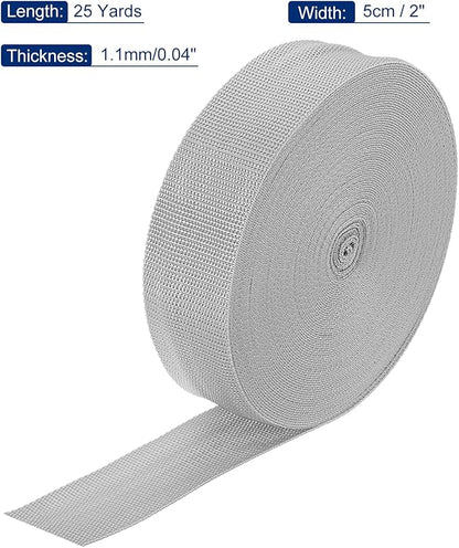 MECCANIXITY Lightweight Polypropylene Webbing Strap 2" 25 Yard Backpack Strapping Band Pale Grey for Outdoor Luggage Cargo Straps