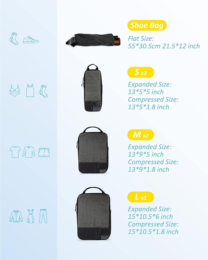 BAGSMART 6 Set /4 Set/2 Set Compression Packing Cubes for Travel, Lightweight Luggage Organizer Bags, Durable Space Saver Bags Travel Essentials