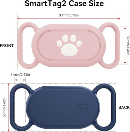 Waterproof Silicone Case Holder for Galaxy Smarttag2, 2 Pack Pet Dog Cat Collars, Anti-Lost Scratch Resistant Holder Accessory Protective Cover for Samsung Galaxy Smart tag2 (Pink/Blue)