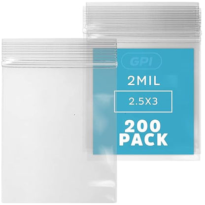 GPI - Pack of 200 2.5" x 3" 2 Mil Thick - Clear Plastic Reclosable Zip Bags - Bulk, Strong & Durable Poly Baggies with Resealable Zip Top Lock for Travel, Storage, Packaging & Shipping
