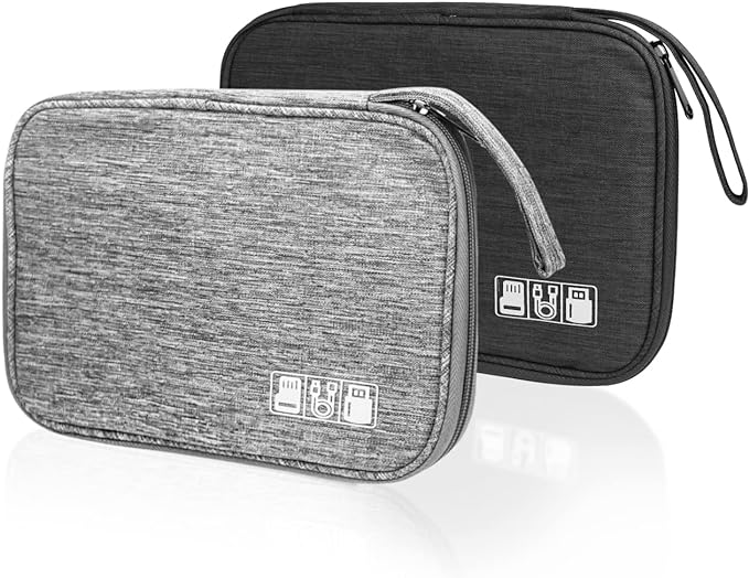 Electronics Organizer Travel Case,Electronic Accessories Storage Bag,Travel Cord Organizer Bag for Small Charging Cord Storage,Cables,2 Packs Black&Grey