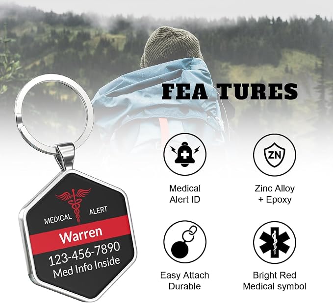 DISONCARE QR Code Medical Alert Tag, Custom Medical ID with Online Profile for Emergency Contact & Health Info – For Allergies, Diabetes, Autism & More（Obsidian Black）