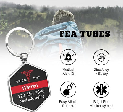 DISONCARE QR Code Medical Alert Tag, Custom Medical ID with Online Profile for Emergency Contact & Health Info – For Allergies, Diabetes, Autism & More（Obsidian Black）