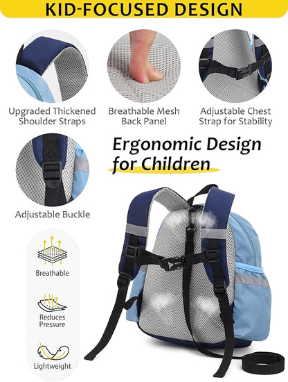 Toddler Backpack with Leash for Boys Girls Kids Kindergarten Nursery, 11” Baby Leash Backpack with Reflective, Toddler Bookbag with Anti-Lost Harness for Walking, Mint Blue