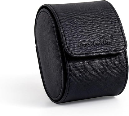 SANQIANWAN Single Travel Storage Watch Roll Portable PU Leather Watch Case Box for Men with Button Style Removable Watch Pillow Watch Display Roll (Black)