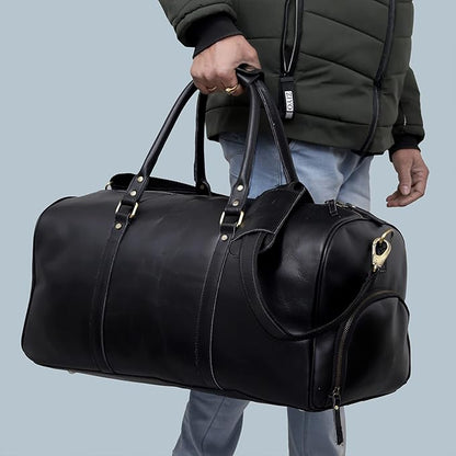 Leather Travel Bag,Weekender Overnight Bag Leather Large Carry On Bag Travel Tote Duffel Bag for Men & Women