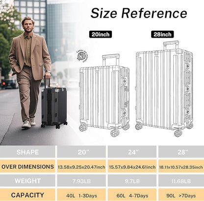 Krute Carry On Luggage 20 inch Aluminum Frame Luggage with Spinner Wheels Hardshell No Zipper PC+ABS TSA Lock Zipperless Suitcases