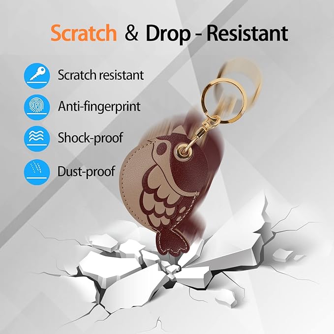 Leather Keychain Case Holder Compatible with Apple AirTag, GPS Airtag Keychain Finder Tracker with Key Ring, Anti-Scratch Protective Air Tag Cover