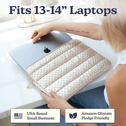 Vandel Puffy Laptop Sleeve Case, 13-14 inch Laptop Sleeve Bag Case 13.3 Inch, Compatible with MacBook Air/Pro 13 / Pro 14, iPad Pro 12.9, HP Dell ASUS, Cute Checker Mac Book Computer Bag Cover