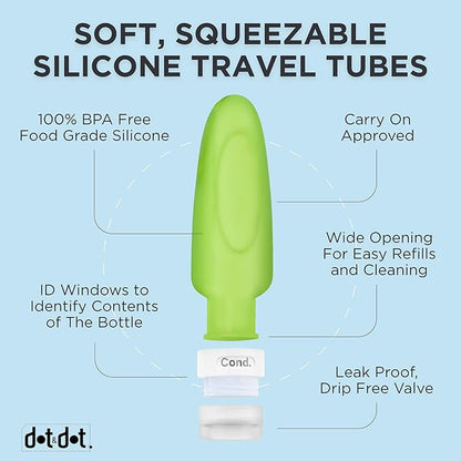 Dot&Dot Leak Proof Travel Bottles - TSA Approved 3oz Silicone Toiletries Travel Shampoo & Conditioner Containers with Labels