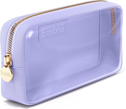 Embla London Makeup Bag Cosmetic Case, Clear Zipper Make Up Pouch and Toiletry Travel Tote, Cute Skincare Pouches for Women Girls, Preppy Purse Cosmetic Organizer, Small Makeup Bags, Lilac