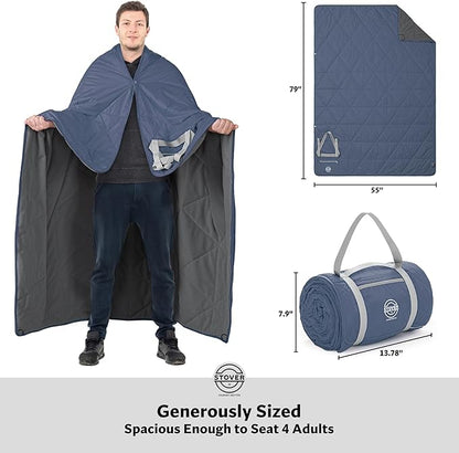 STOVER Large Waterproof Outdoor Stadium Blanket– Extra Thick Soft Fleece Camping Blanket for Travel, Picnics, Sports, Dogs– 79"x55", Warm, Windproof, Sand-Proof, Lightweight, Packable (Glacier Blue)