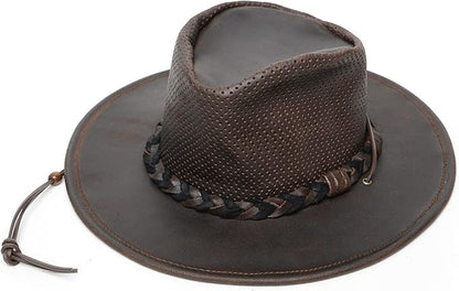 Minnetonka Fold-Up Outback Hat -Leather Brim Hat Made with Genuine Leather, Adjustable Chin Strap, and Fold-Up Design