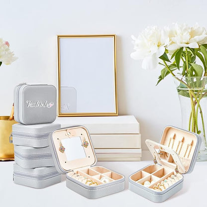 10 Pcs Travel Jewelry Case Bridesmaid Gift Boxes Jewelry Travel Organizer With Mirror Small Jewelry Box Mini Storage Organizer Box for Women Girls Earrings Rings Necklaces