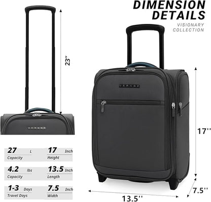Verage Carry On Underseat Luggage with 2 Wheels & USB Port, 16 Inch Wheeled Spinner Bag Carry-on Luggages for Airlines, Lightweight Suitcase Men Women, Pilots and Crew(16-Inch Rolling Underseat Pro)