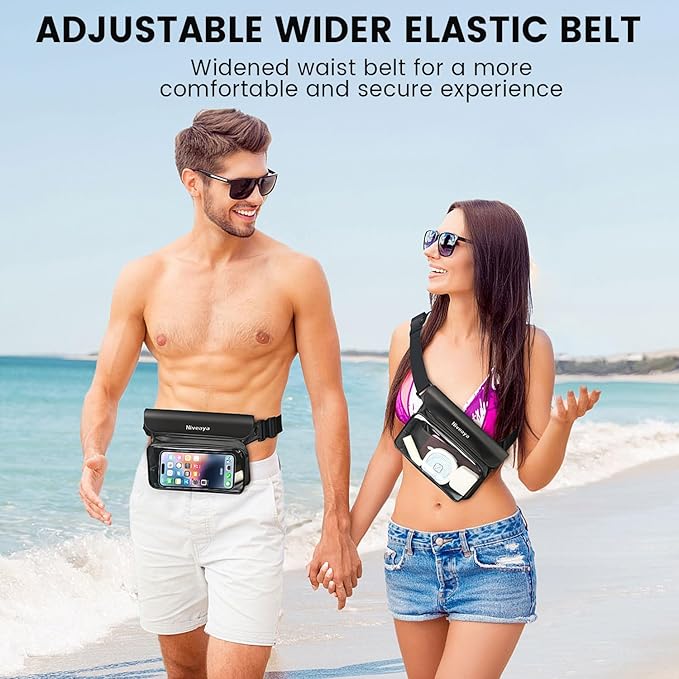 Niveaya IP68 Waterproof Fanny Pack - 2 Pack, Floating Dry Bag Pouch, Phone Waterproof Waist Pouch Dry Bag, Beach, Kayaking, Swimming, Boat Essentials, for iPhone 17/16/15/14/13/12 Pro Max up to 9.5"