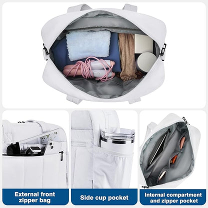 Gym Bag for Women, Large Capacity Duffel Bag with Crossbody Strap, Lightweight Sports Bag for Workout & Travel.White