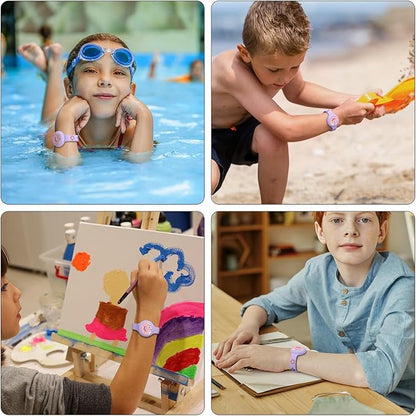 2 Pack Bracelets for Kids, Soft Silicone Waterproof Hidden Wristband - Adjustable GPS Tracker Holder Compatible with Watch Band for Child, Boys, Girls (Starlight+Violet)
