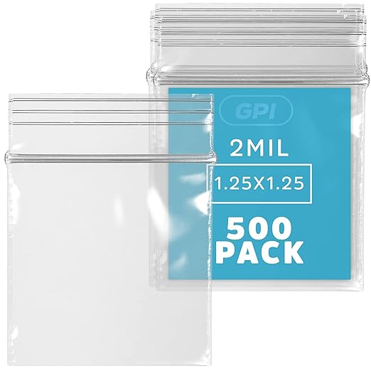 1.25 x 1.25 inches, 2 Mil Clear Reclosable Zip Bags, Case of 500 GPI Brand