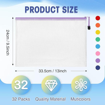 Jetec 32 Pcs Mesh Zipper Bags Toy Storage Bikini Organizer Bag Bolsas Para Guardar Trajes De Bano Waterproof Zipper Reusable Pouch Puzzle Multipurpose for Storage Office(Cute Color,13 x 9.5 Inch)