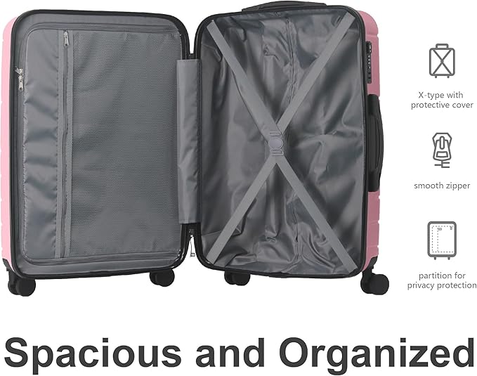 3-Piece Luggage Sets (20", 24", 28"), Suitcase with Wheels, Hardside Suitcase With Four Spinner Wheels and Scratch-Resistant Surface (ABS Hardshell, Pink)