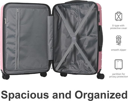 3-Piece Luggage Sets (20", 24", 28"), Suitcase with Wheels, Hardside Suitcase With Four Spinner Wheels and Scratch-Resistant Surface (ABS Hardshell, Pink)