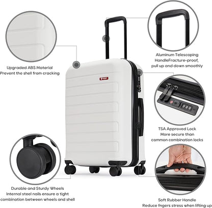 GinzaTravel ABS Luggage with TSA Locks,Large 28-Inch Expandable, and Friction-Resistant in white Spinner Suitcases