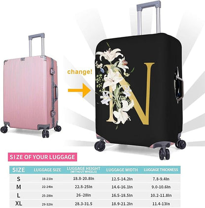 Decorative N Suitcase Protectors Elastic Washable Luggage Covers With Concealed Zippers For 18-32 Inch Luggage (Size L: Fits 25-28 Inch)