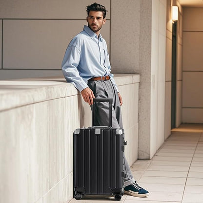Krute No Zipper Luggage Set 2 Pieces Aluminum Frame Suitcase Sets Polycarbonate Hard Shell Luggage TSA Lock Checked Suitcase with Spinner Wheels