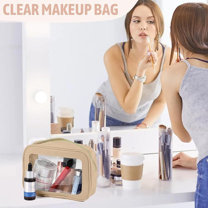 3PCS Clear Toiletry Bag,TSA Approved Travel Makeup Pouch with Zipper for Cosmetics and Toiletries，Diaper Bag Organizer Pouch Set,Women's Purse Organizer and Clear Car Bag