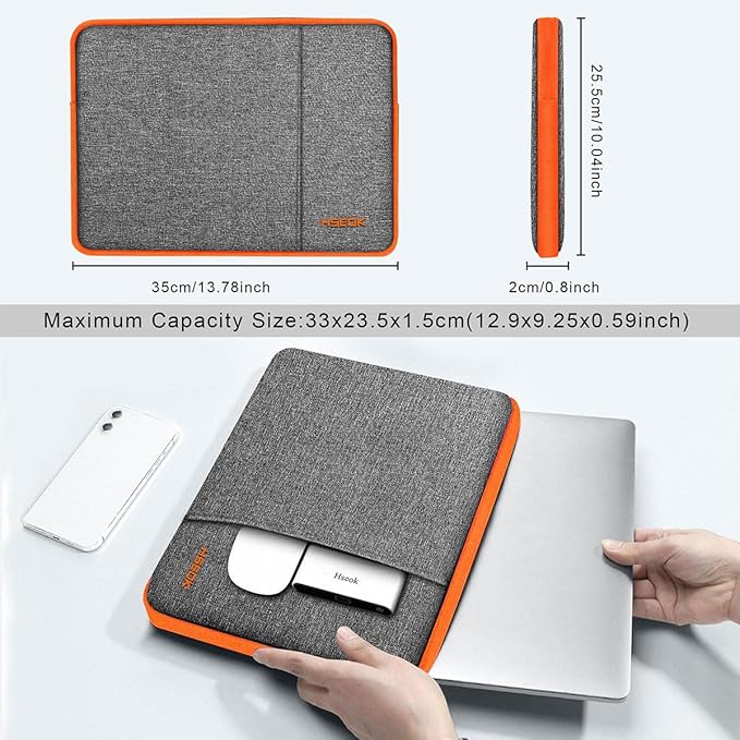 Slim Laptop Case 13.3 14 inch Sleeve, Rainproof & Shockproof Carrying Case for Notebooks Compatible with MacBook Pro 14" and All Models 13.3" MacBook Air/Pro,Most Popular 13"-14" PC,Dark Gray-Orange