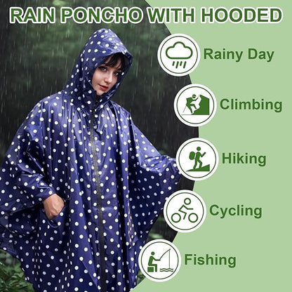 Hooded Rain Ponchos for Adult - Rain Coat and Rain Jacket with Waterproof Pocket and Zipper