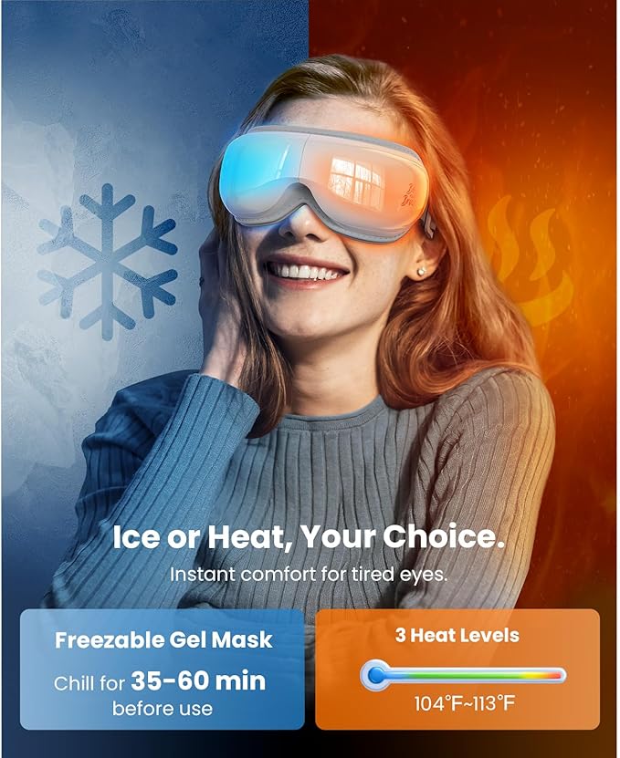BOB AND BRAD Eye Massager with Heat and Cooling FSA Eligible, EyeOasis 3 Eye Mask for Migraine, Heated Face Massager for Dry Eye Strain Relief Improve Sleep, White Elephant Christmas Gifts for Women