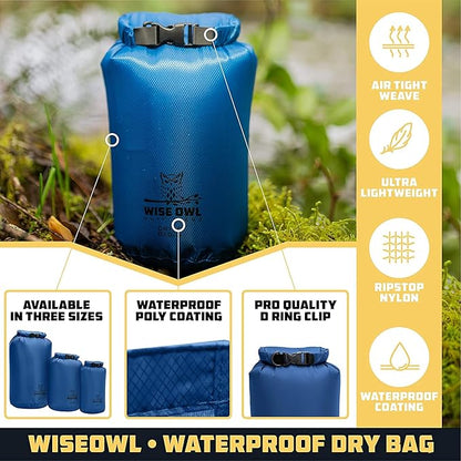 Wise Owl Outfitters Waterproof Dry Bag 3-Pack – Lightweight & Airtight 5L/10L/20L Small & Large Dry Bags for Kayaking, Beach, Travel, Boating, Hiking