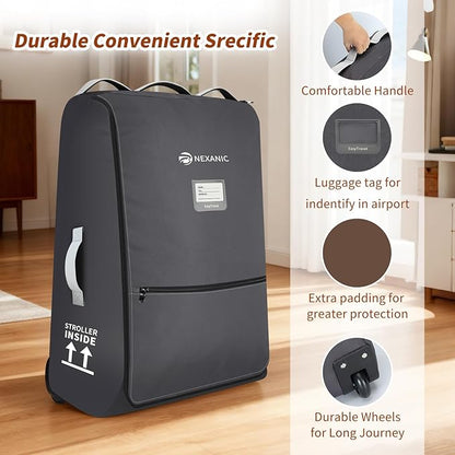Stroller Bag for Airplane, Stroller Travel Bag Compatible with UPPAbaby Vista, Vista V2, Cruz V2, Rolling Wheel Bag with Storage Pocket, Multiple Handles, Luggage Tag for Flight Travel, Grey